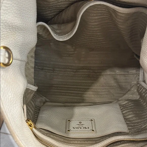 Prada Beige Leather Tote with Gold Accents, and long handle strap - Picture 15 of 16